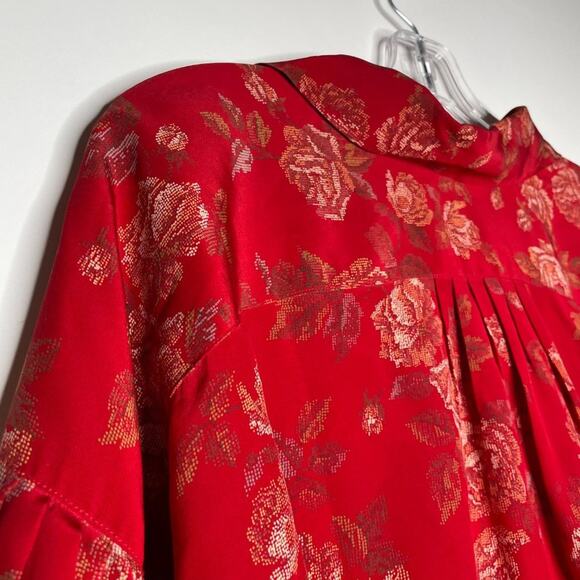 Linda Allard for Ellen Tracy Womens Button Down Shirt Sz M Red Oversized Floral - Picture 16 of 16